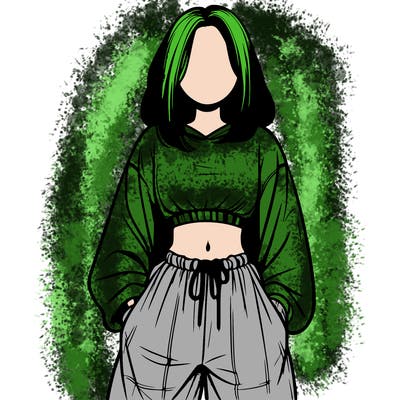realistic girl faceless with baggy pants and a crop top