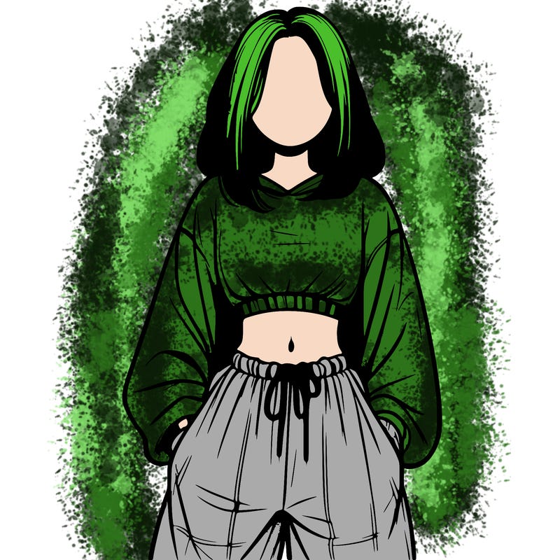realistic girl faceless with baggy pants and a crop top
