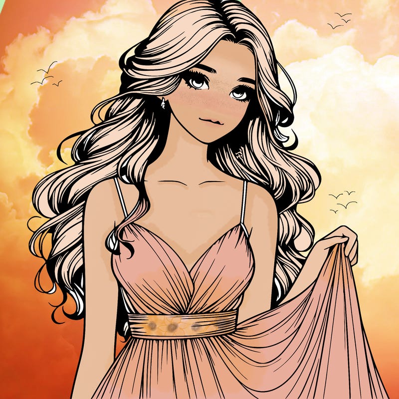 realistic girl in flowy silky prom dress