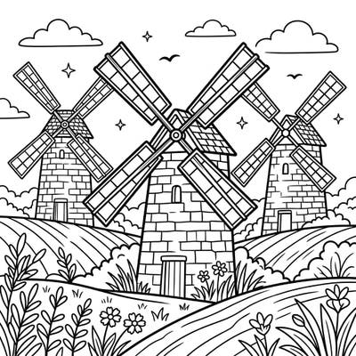 Embark on a tranquil coloring adventure with our stone windmills template, thoughtfully designed for seniors. Its clear lines and engaging scene offer a calming and rewarding creative experience.