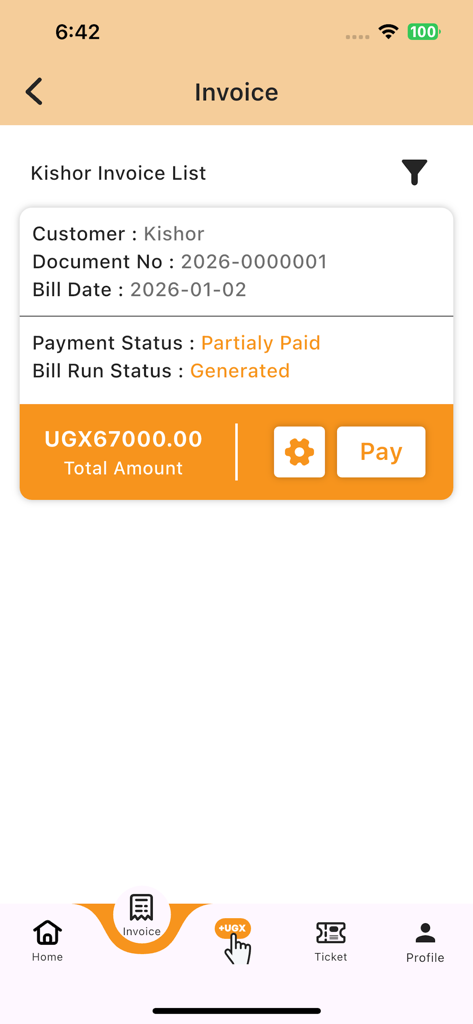 Savanna Fibre Customer App - Savanna Fibre app invoice screen showing billing details and pay button