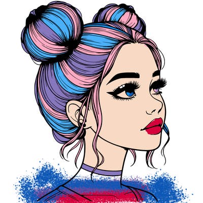 realistic girl with buns on the top of her head