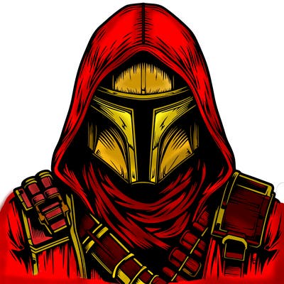 realistic warrior bounty hunter with mask and hood on