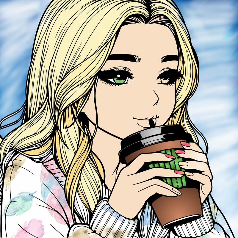 realistic girl drinking coffee