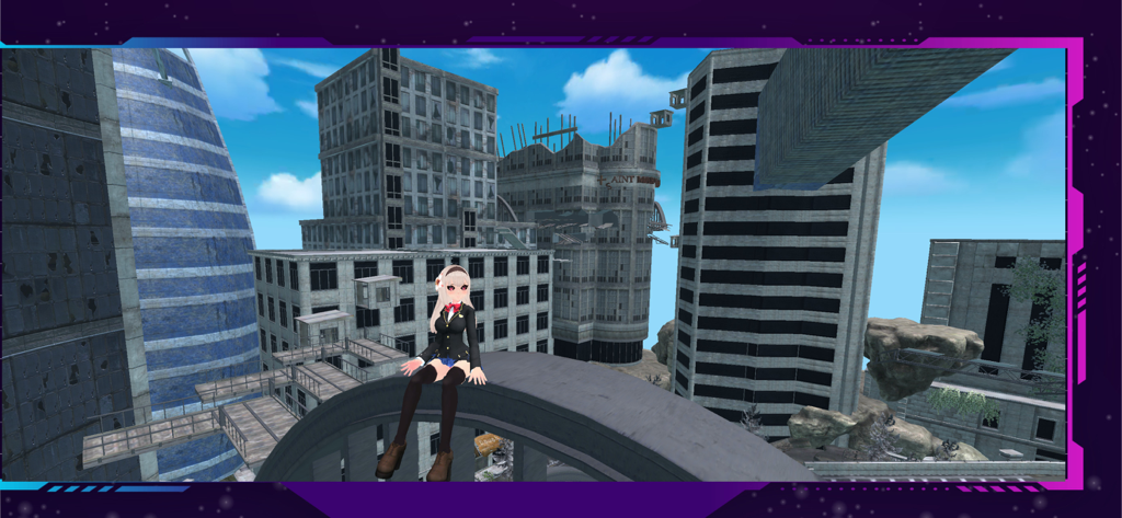 Only Parkour : Climb Up & Jump - Anime-Mädchen-Charakter sitzt auf einem hohen Sims in der Parkour-Stadtumgebung