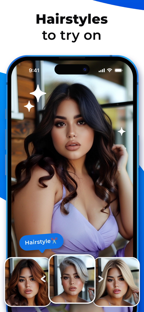 Facelab app interface showing virtual hairstyle try on feature with different hair colors