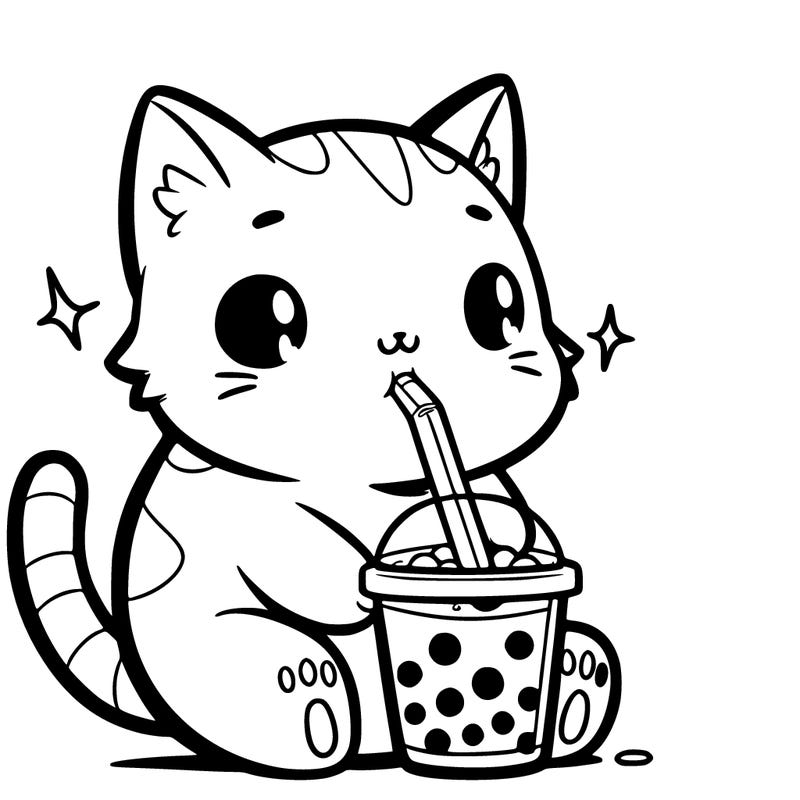 cat drinking boba