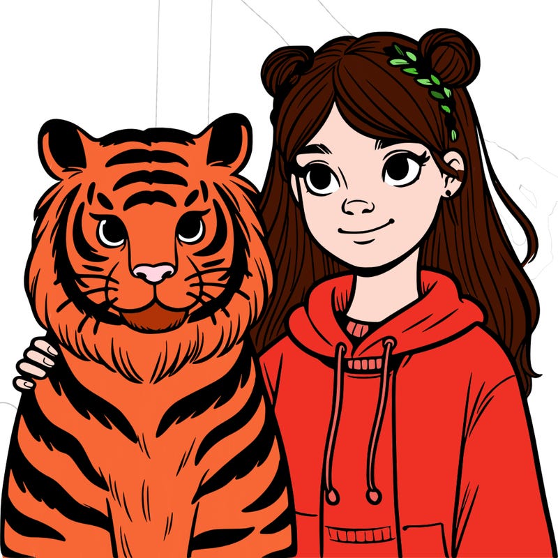 teen girl with a tiger