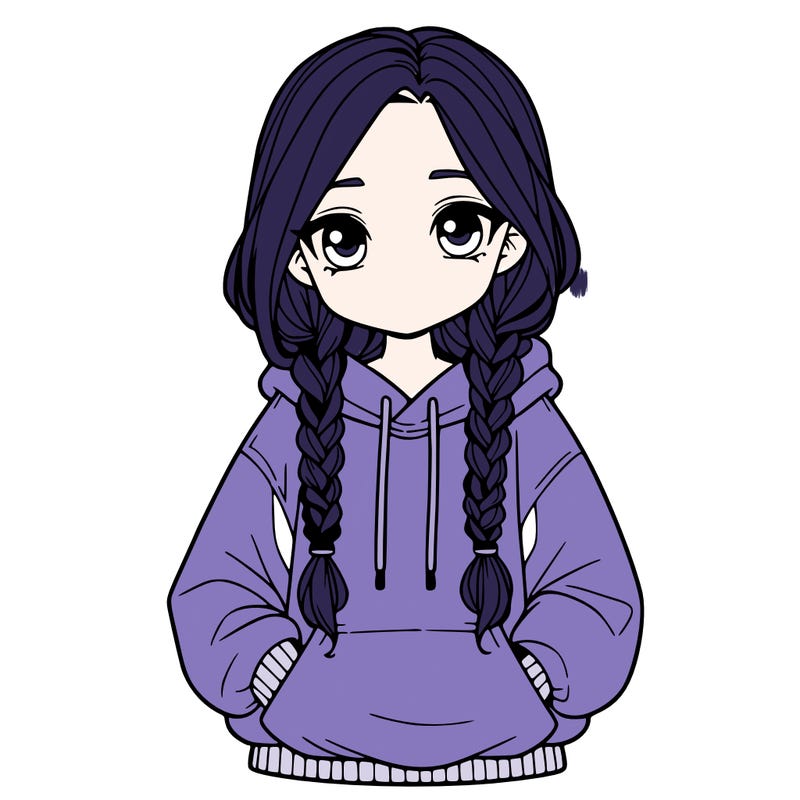 a realistic girl with a oversized hoodie and she has braids