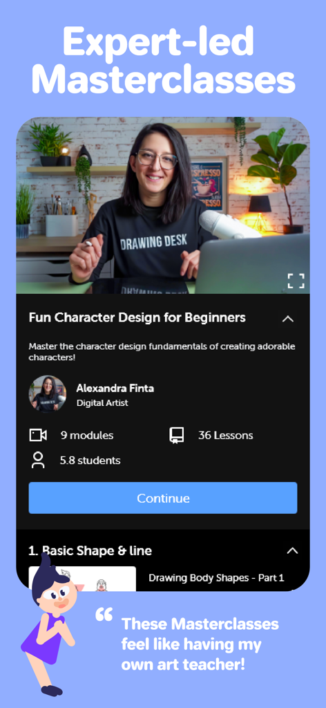 Drawing Desk:Learn to Draw App - Expert-led character design masterclass video lesson in Drawing Desk app