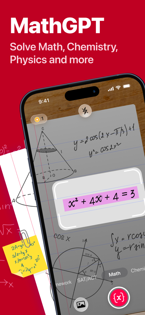 La aplicación MathGPT escaneando una ecuación matemática escrita a mano para proporcionar soluciones paso a paso instantáneas