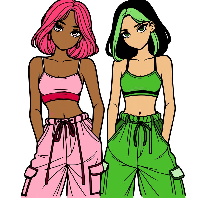 two girls with crop top with baggy pants