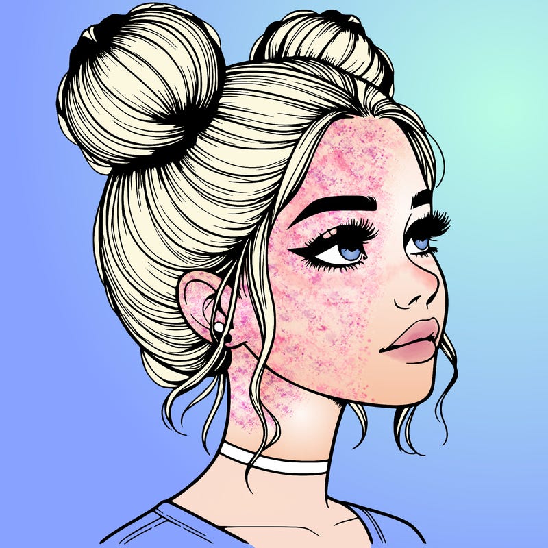 realistic girl with buns on the top of her head