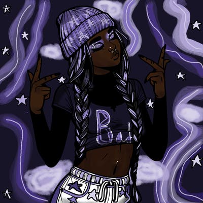 realistic teenage girl with braids and a beanie and crop top doing 🫶🏼