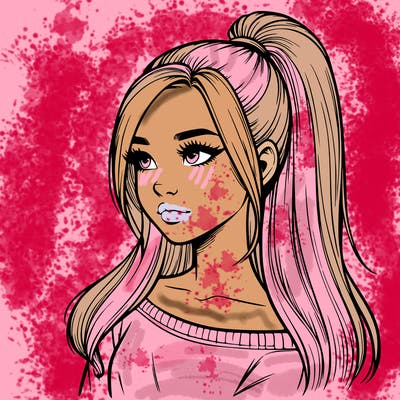 realistic girl with a high ponytail