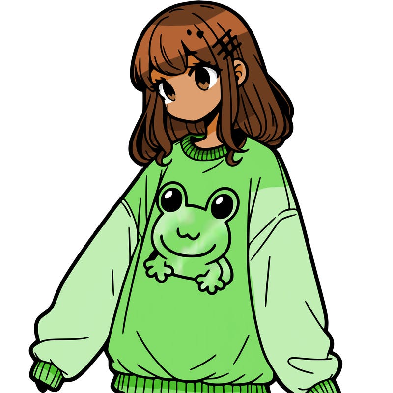 girl wearing frogging sweatshirt