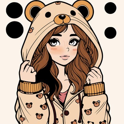 realistic girl in a animal pjs hoodie
