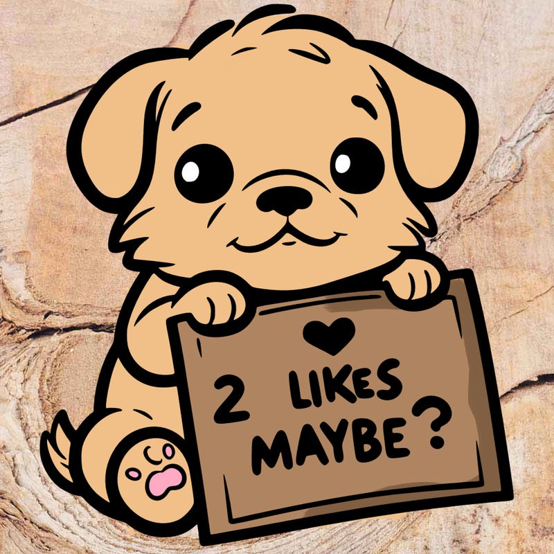 a puppy holding a sign that says 2 likes maybe?