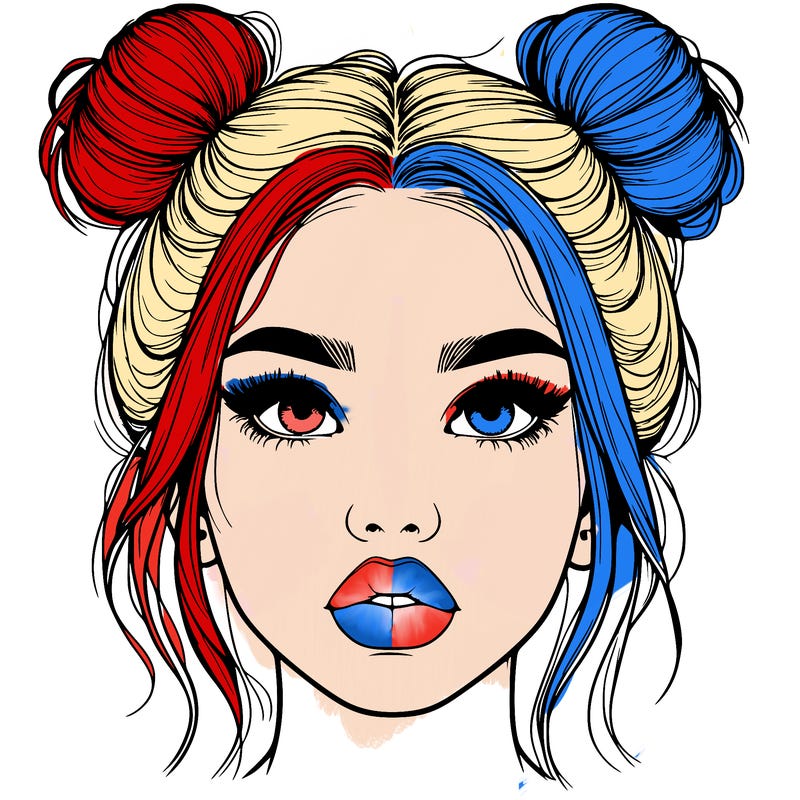 realistic girl with two buns on her hair and lips