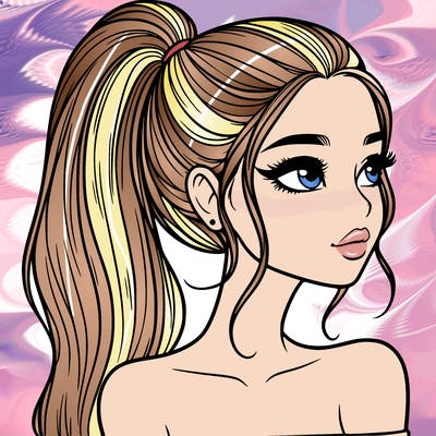 a beautiful and realistic girl with a high pony tail