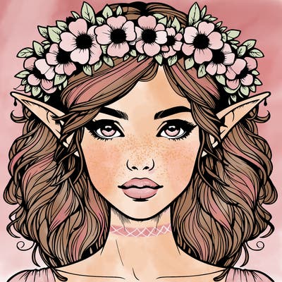 realistic female elf with flower crown