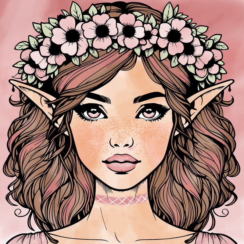 realistic female elf with flower crown