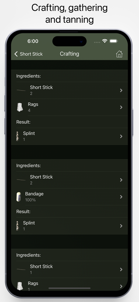 Pocket Wiki for DayZ - Pocket Wiki for DayZ crafting recipes interface on mobile