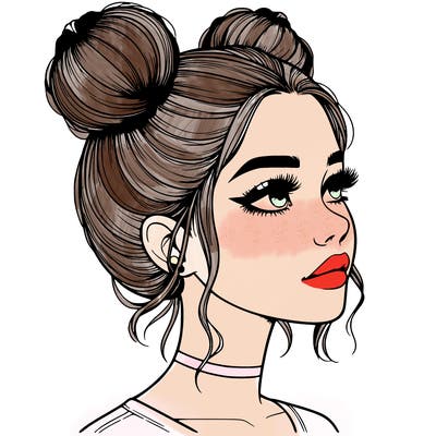 realistic girl with buns on the top of her head