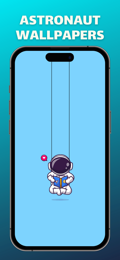 A cartoon astronaut reading a book suspended from the iPhone Dynamic Island notch on a blue background