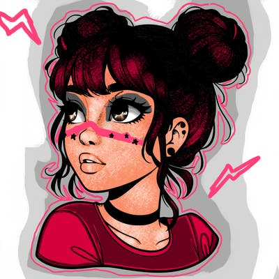 realistic girl with spacebuns