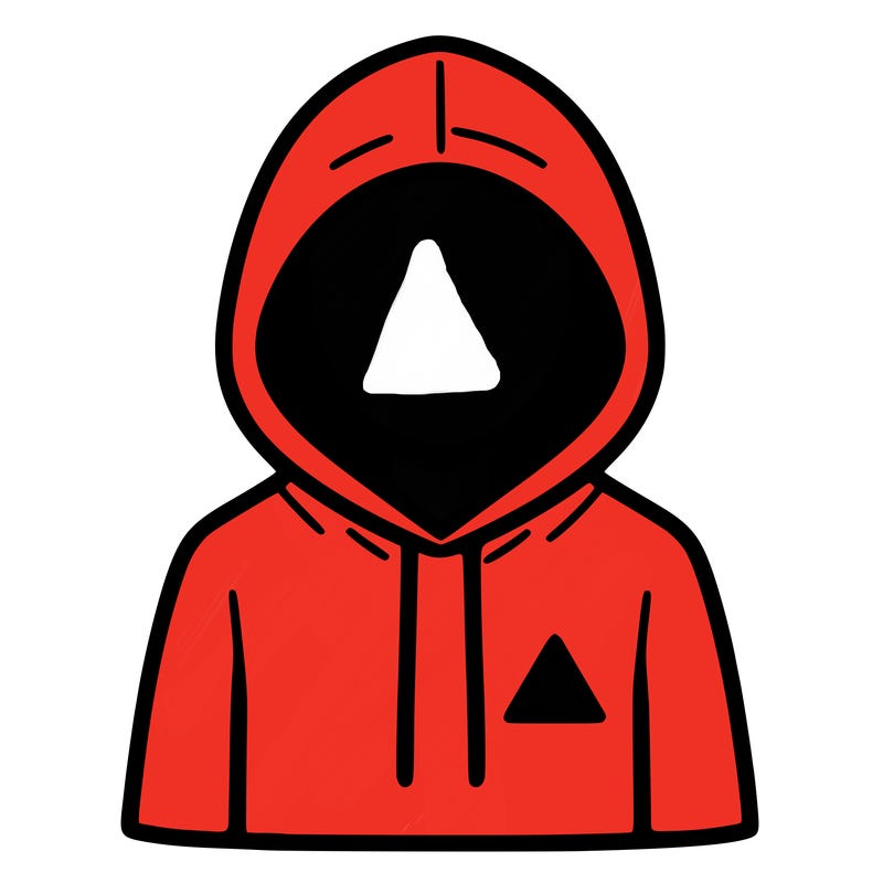 a person with non face waering a hoodie with a small triangle symbol