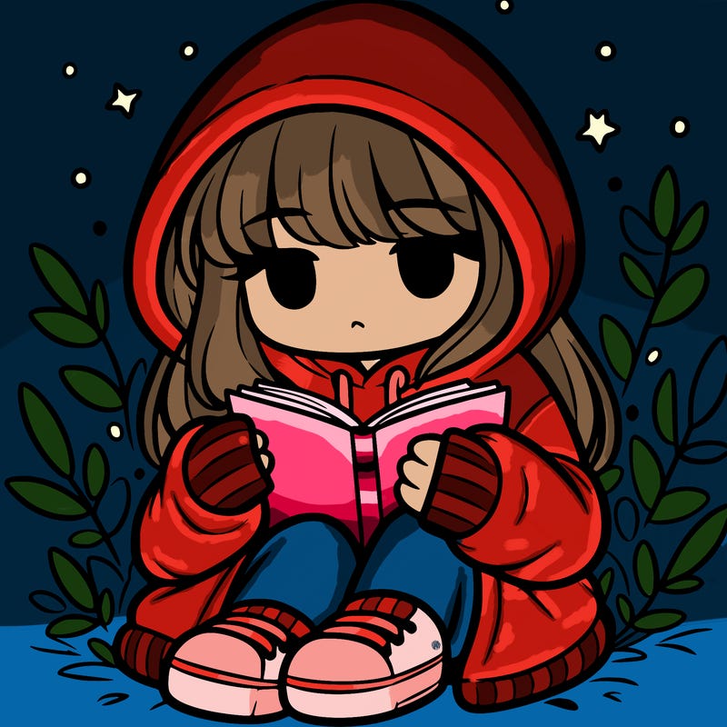 girl in oversized hoodie reading a book