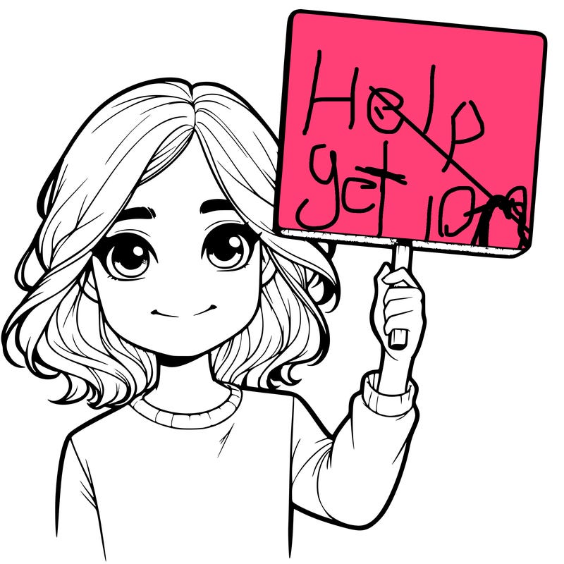 realistic girl holding up a sign