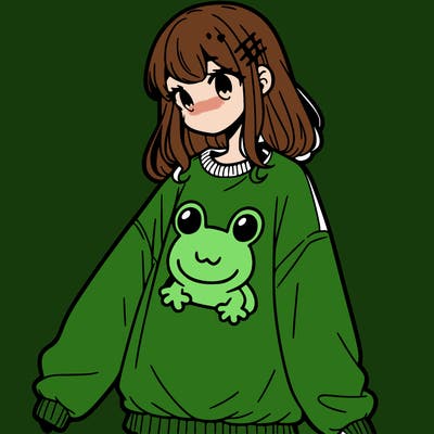 girl wearing frogging sweatshirt
