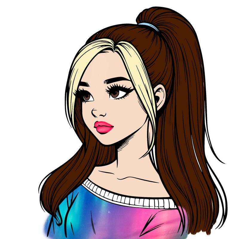 realistic girl with a high ponytail