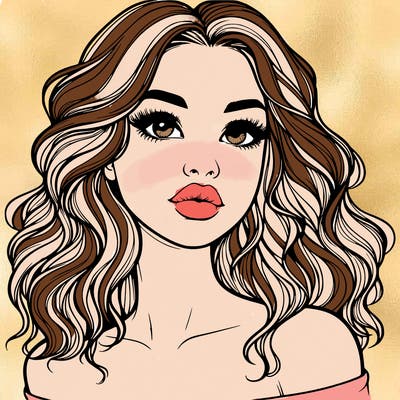 realistic girl with wavy hair and lips