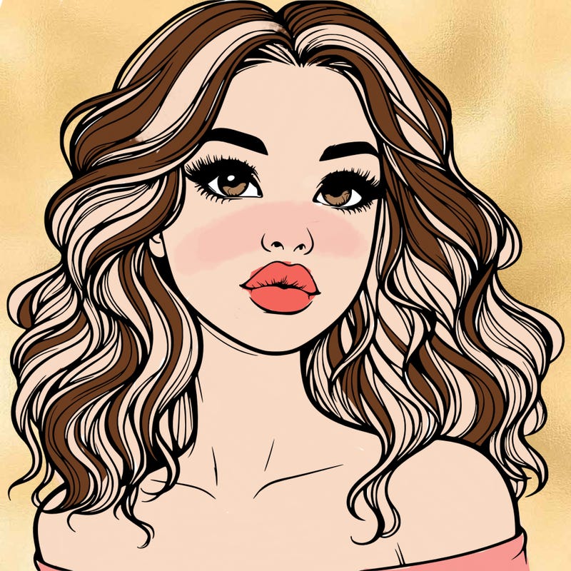 realistic girl with wavy hair and lips