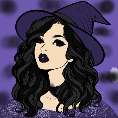 realistic witch girl with wavy hair and lips
