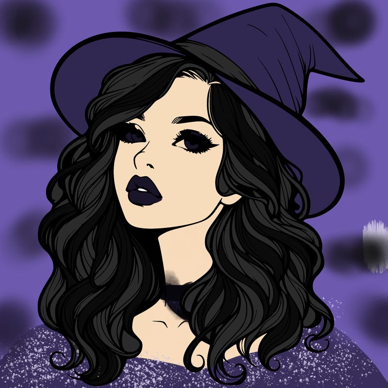 realistic witch girl with wavy hair and lips