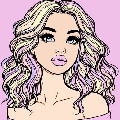 realistic girl with wavy hair and lips