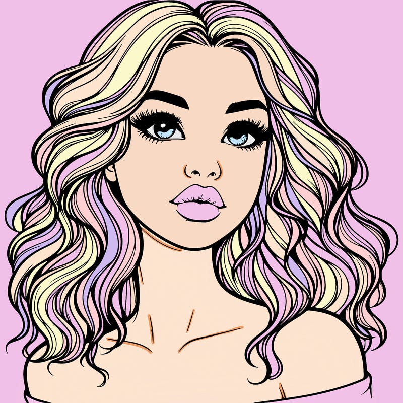 realistic girl with wavy hair and lips
