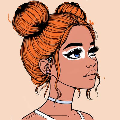 realistic girl with buns on the top of her head