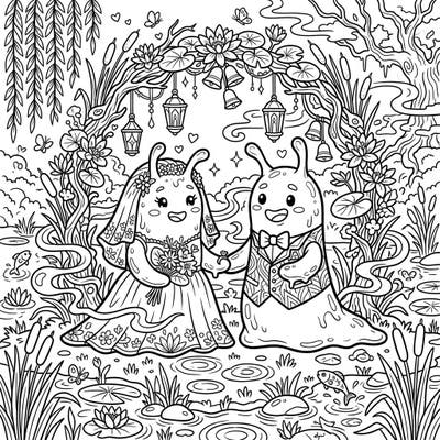 Discover a truly unique celebration with our Mire Slime Wedding coloring page, where delightful swamp creatures unite in a charming ceremony. This intricate design offers endless creative possibilities as you bring their special day to life with your favorite colors.