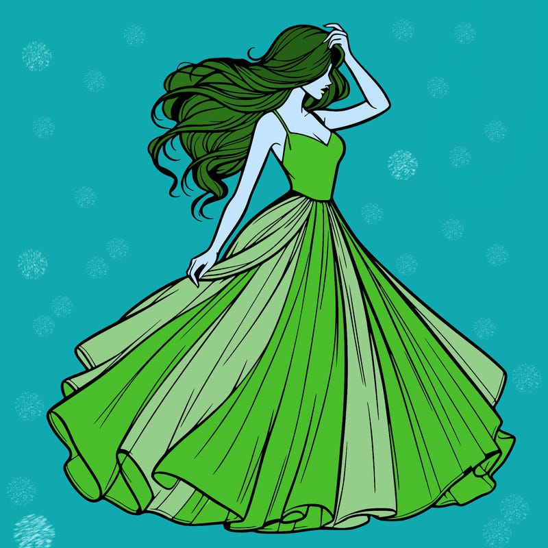 realistic woman with dress flowing in the wind