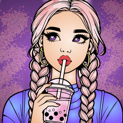 realistic girl with braided hair drinking boba
