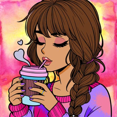 realistic girl drinking coffee