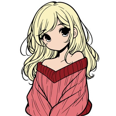 shy pretty girl wearing a sweater that is falling off one shoulder portrait