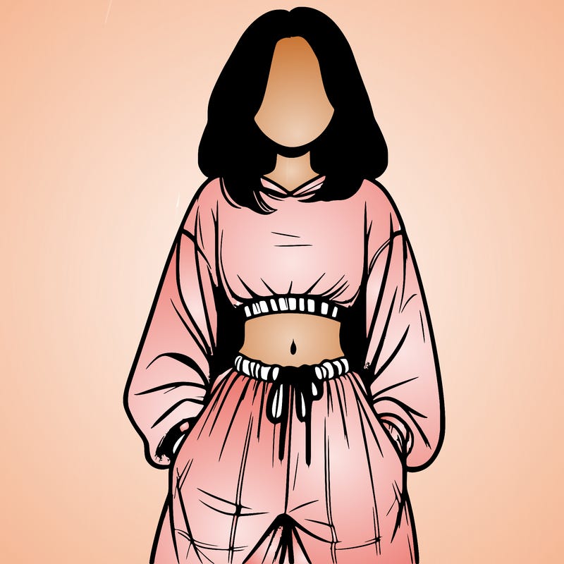 realistic girl faceless with baggy pants and a crop top