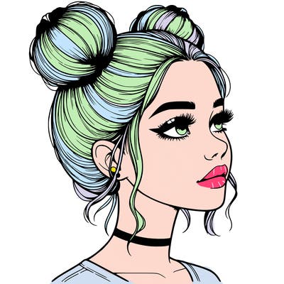 realistic girl with buns on the top of her head