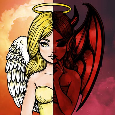 realistic angel half demon